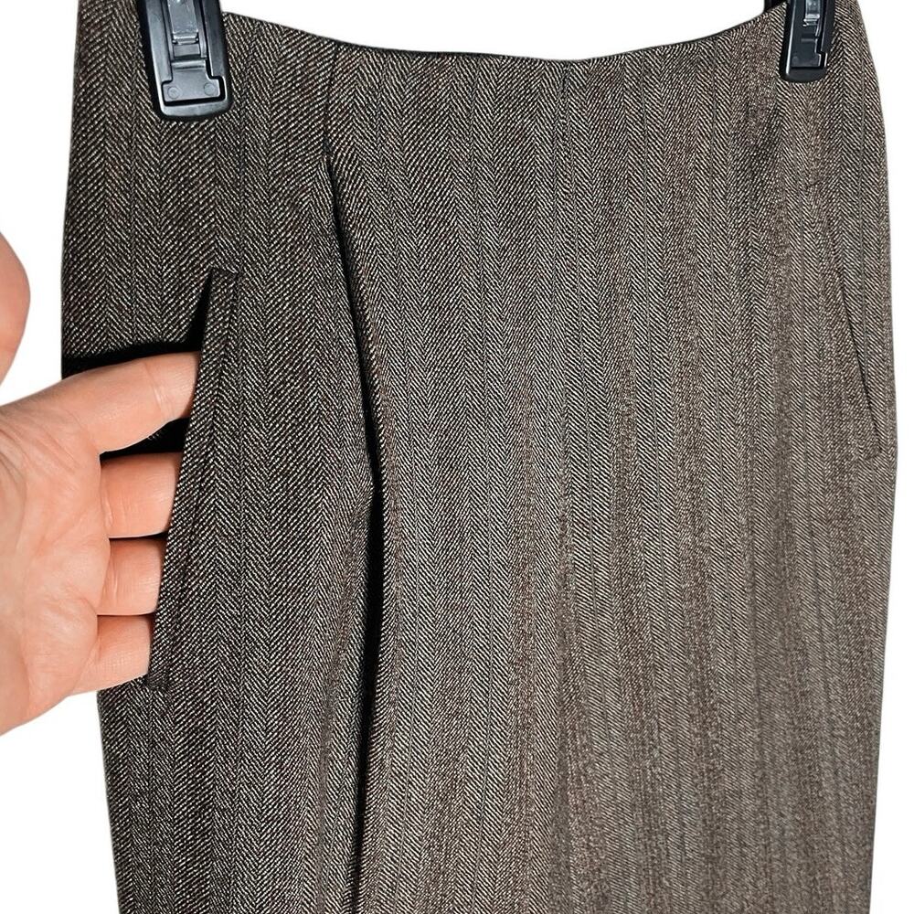 RALPH LAUREN PURPLE LABEL Women’s Brown Chevron Cuffed Wool Pant - Picture 3 of 5